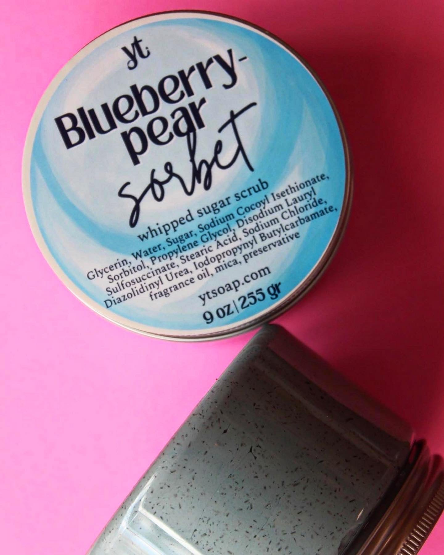 Blueberry-Pear Sorbet, whipped sugar scrub soap